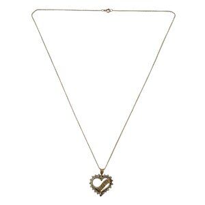 10K Yellow Gold Y2K 2000 Heart Diamond Pendant Chain Necklace 16.5" Long, E859